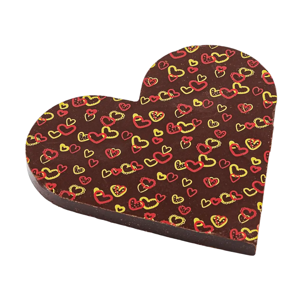 Horká čokoláda v tvare srdca so vzorom I Love You