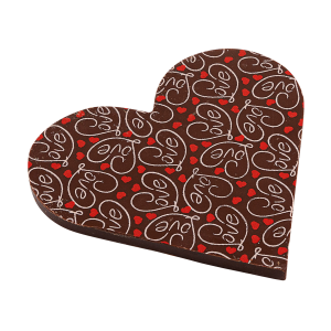 Mliečna čokoláda v tvare srdca so vzorom I Love You
