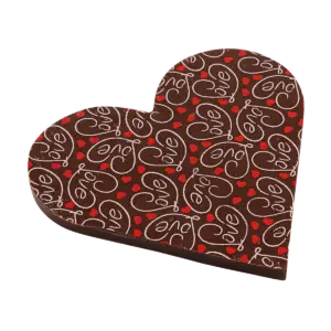 Mliečna čokoláda v tvare srdca so vzorom I Love You