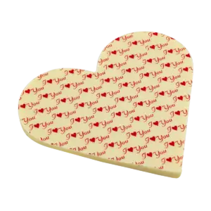 Biela čokoláda v tvare srdca so vzorom I Love You