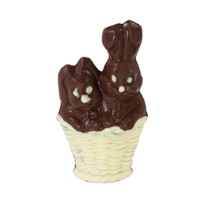 veľkonočné čokoládové zajačiky v košíku biela a mliečna čokoláda