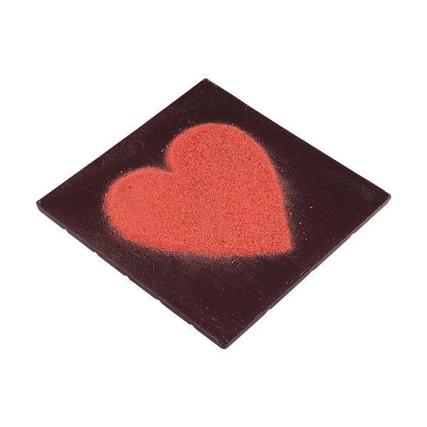 Mliečna tabuľková čokoláda s jahodovým posypom v tvare srdca
